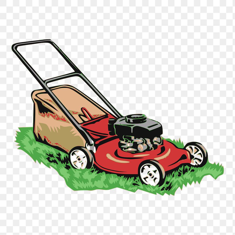 Lawn mower png sticker, retro illustration on transparent background. Free public domain CC0 image.