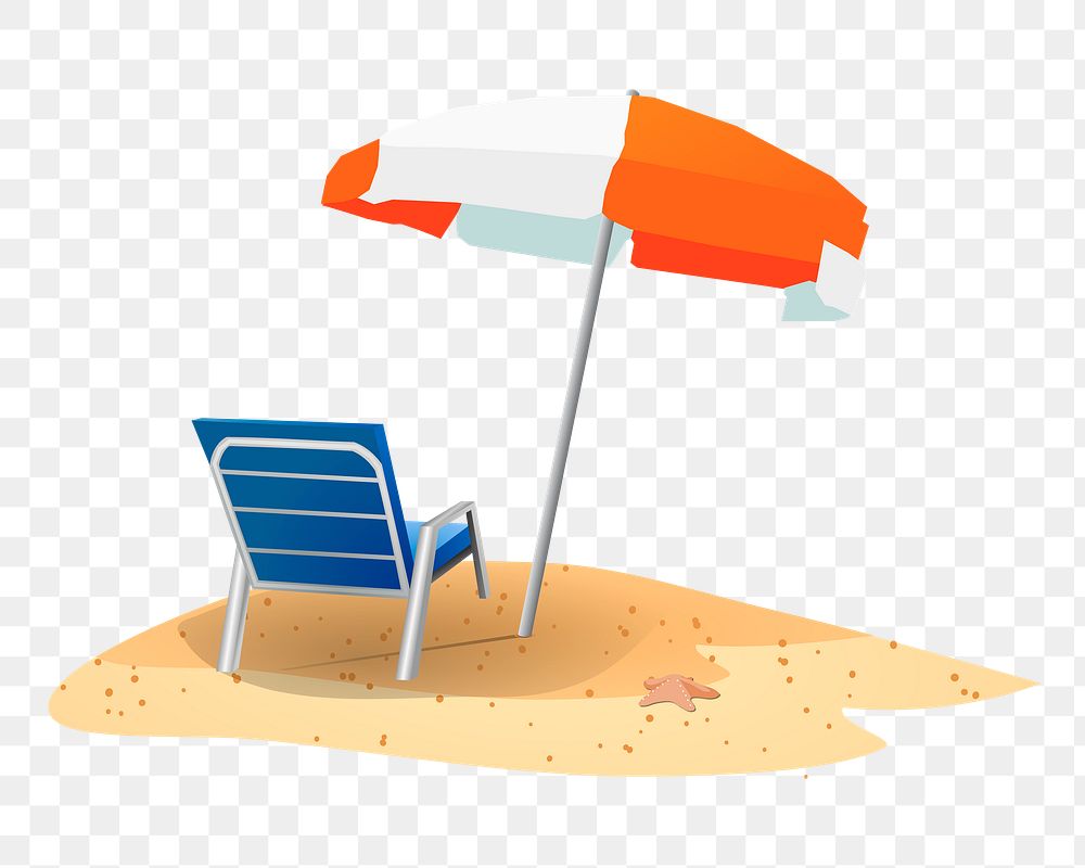 Beach chair png sticker, summer illustration on transparent background. Free public domain CC0 image.