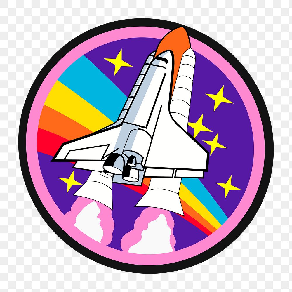 Launching rocket png badge sticker, science illustration on transparent background. Free public domain CC0 image.