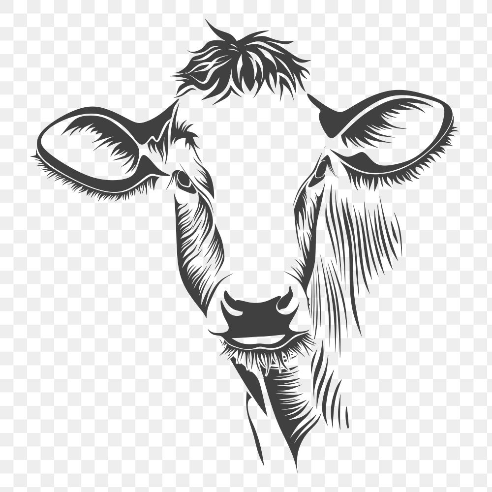 Cow png sticker, animal line art on transparent background. Free public domain CC0 image.