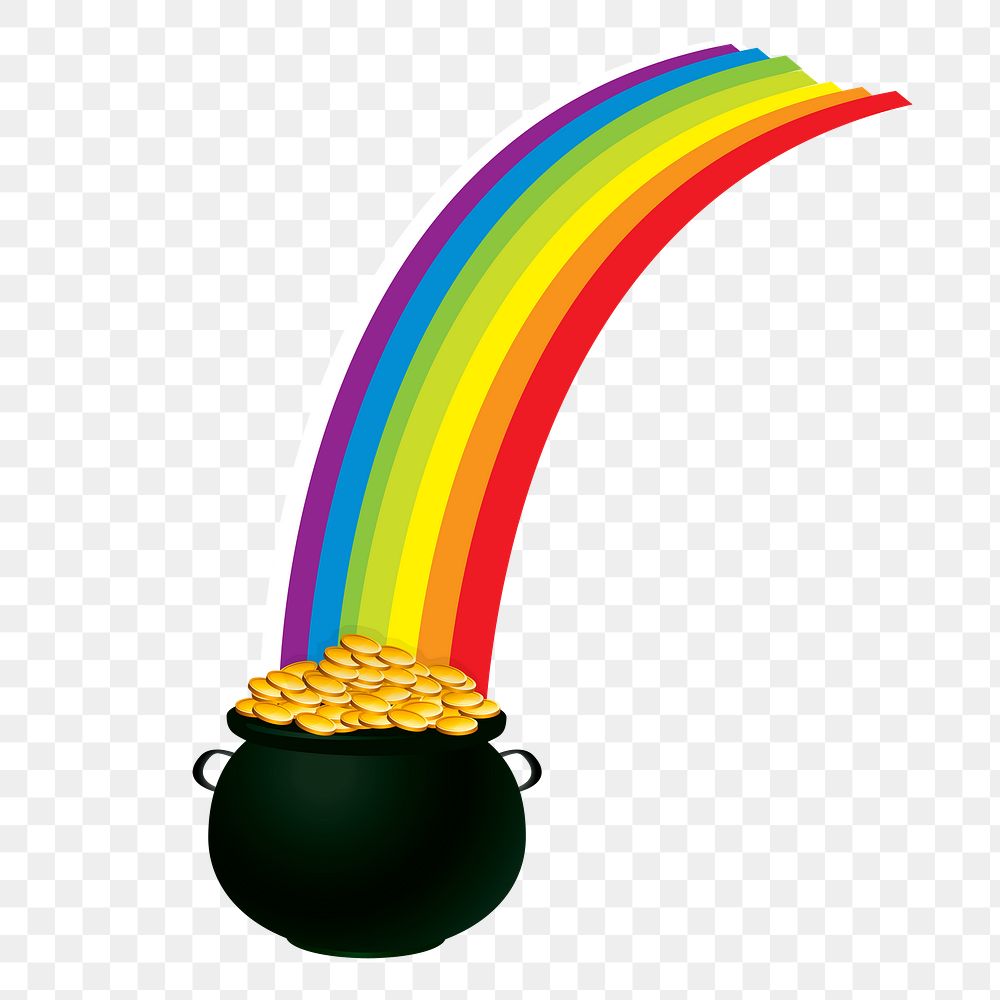 Gold pot png rainbow sticker, St. Patrick's Day illustration on transparent background. Free public domain CC0 image.