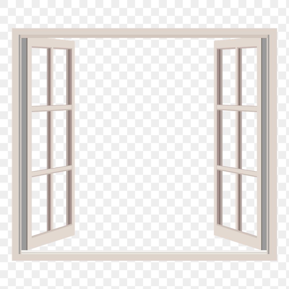 Open windows png sticker, architecture illustration on transparent background. Free public domain CC0 image.