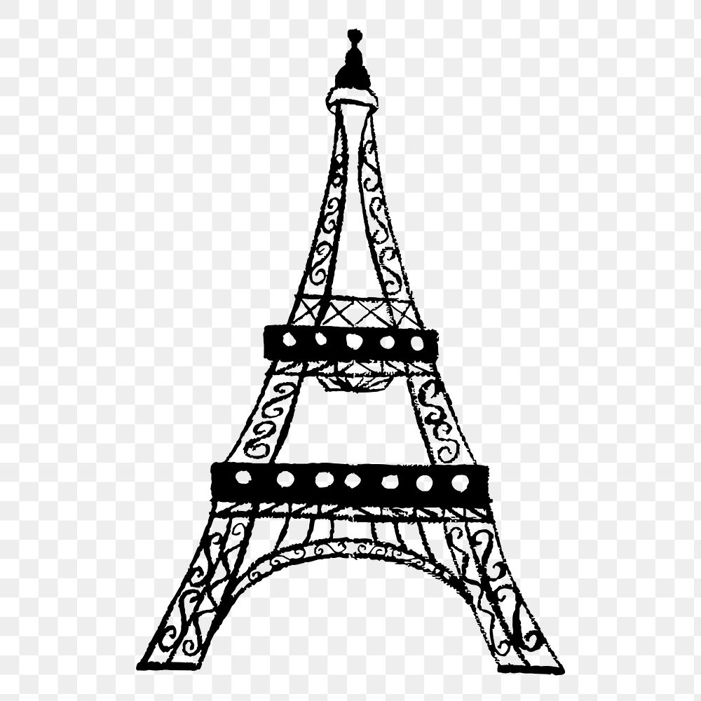 Eiffel Tower png drawing, French landmark illustration on transparent background. Free public domain CC0 image.