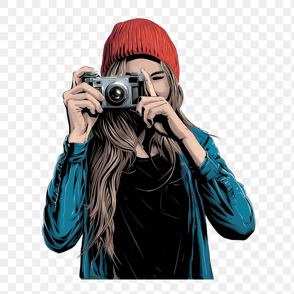Woman photographer png sticker, portrait illustration on transparent background. Free public domain CC0 image.