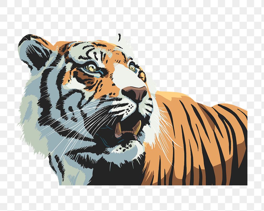 Tiger png sticker, wildlife illustration on transparent background. Free public domain CC0 image.