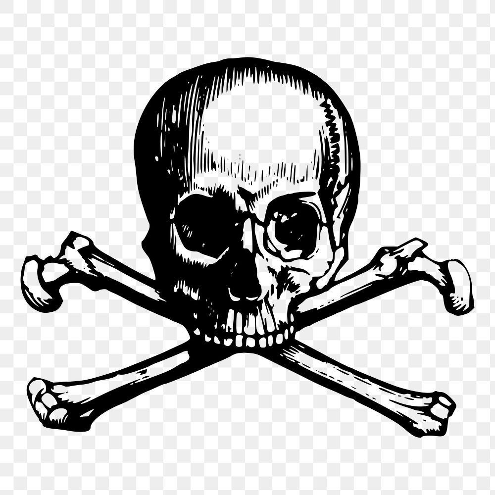 Skull & bones png sticker, death hand drawn illustration, transparent background. Free public domain CC0 image.