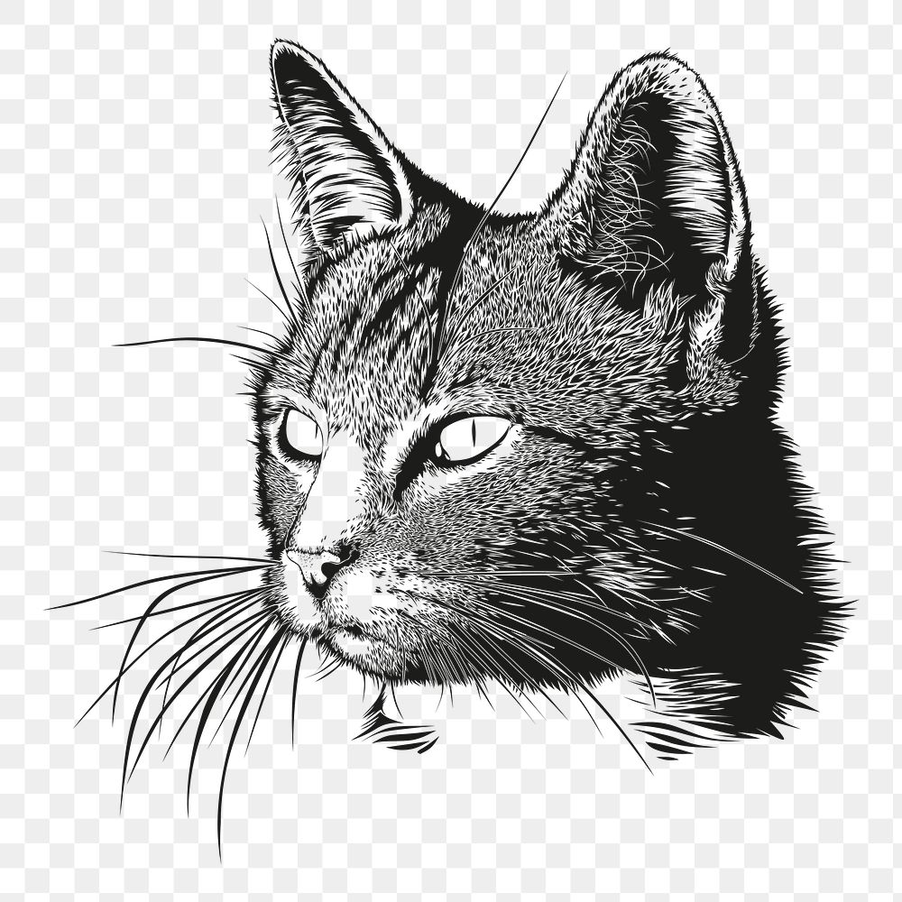 Cat portrait png sticker, hand drawn illustration, transparent background. Free public domain CC0 image.