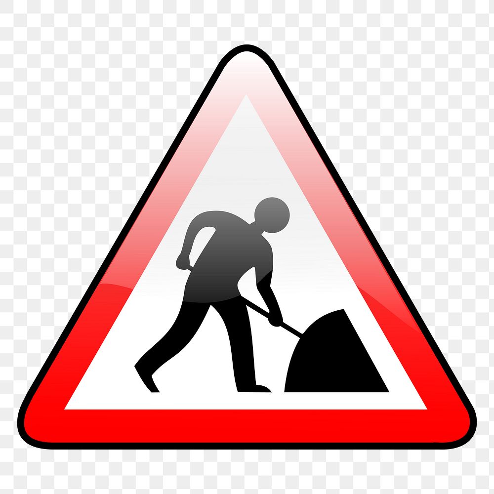 Road work sign png sticker illustration, transparent background. Free public domain CC0 image.
