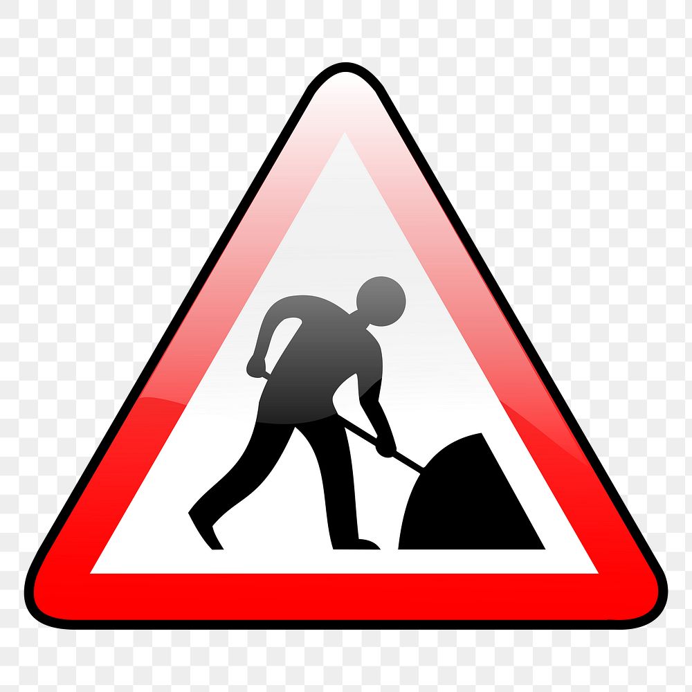 Road work sign png sticker illustration, transparent background. 