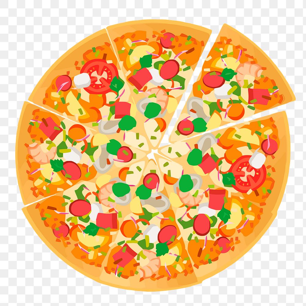 Seafood pizza png sticker illustration, transparent background. Free public domain CC0 image.