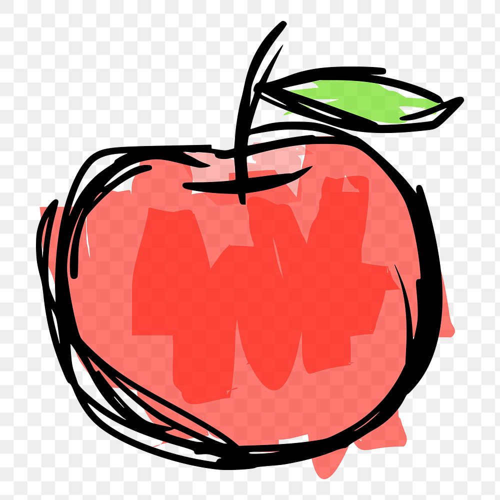 Apple png, fruit sticker hand drawn illustration, transparent background. Free public domain CC0 image.