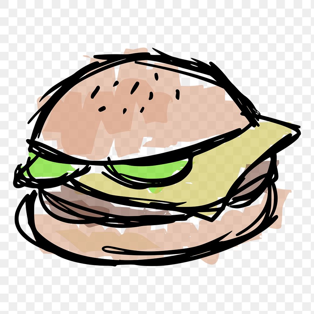 Cheeseburger png, meal sticker hand drawn illustration, transparent background. Free public domain CC0 image.