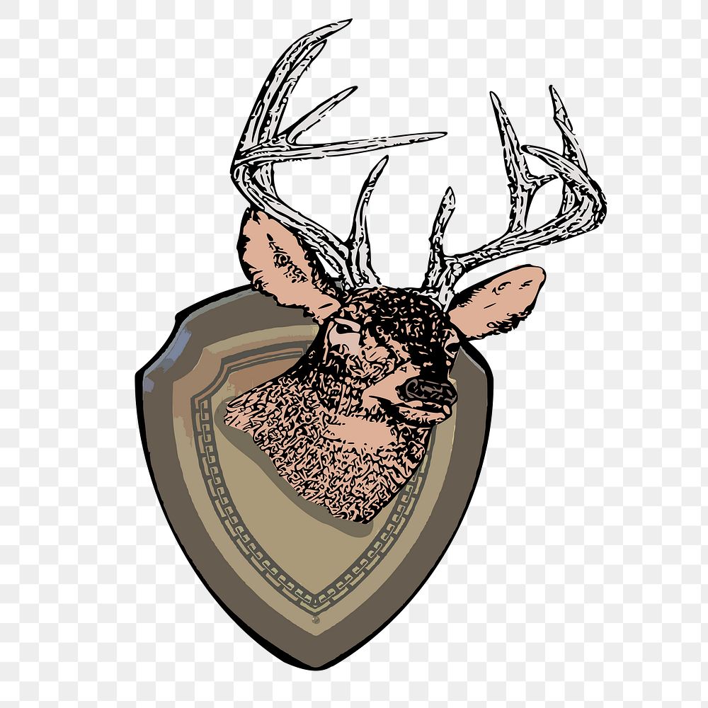 Deer trophy png sticker, hand drawn illustration, transparent background. Free public domain CC0 image.