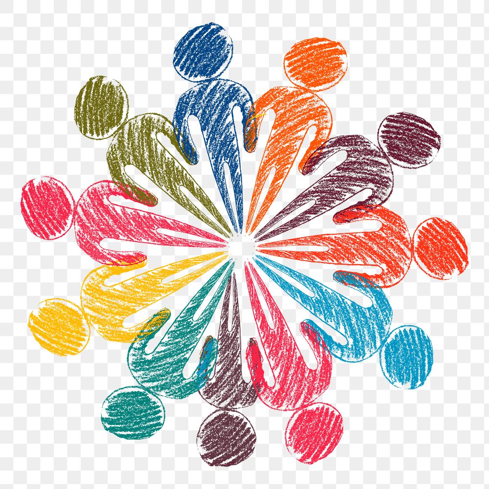 PNG colorful teamwork wheel sticker hand drawn illustration, transparent background. Free public domain CC0 image.