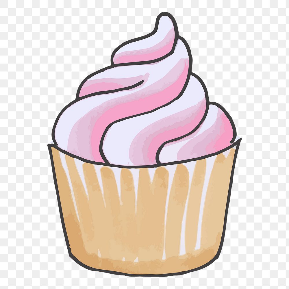 Pink cupcake png, doodle dessert sticker, hand drawn illustration, transparent background. Free public domain CC0 image.