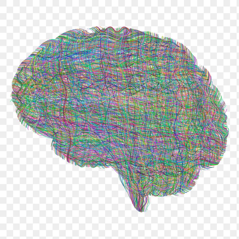 PNG abstract anxiety brain sticker, hand drawn illustration, transparent background. Free public domain CC0 image.
