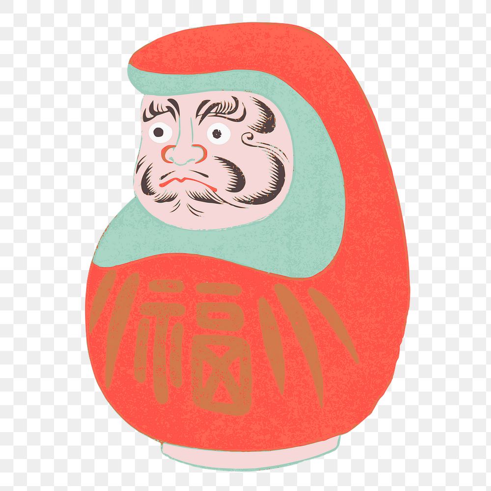 Japanese Daruma doll png sticker illustration, transparent background. Free public domain CC0 image.