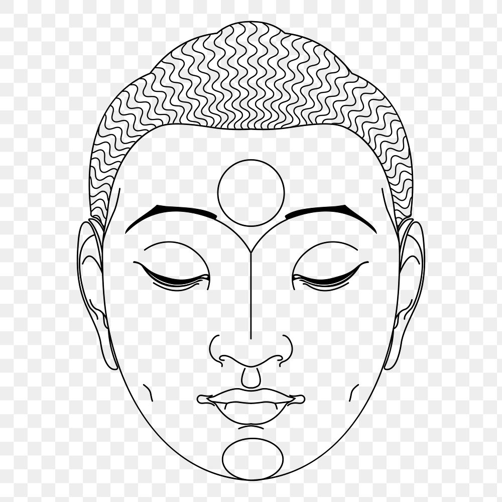 Buddha head png sticker, hand drawn illustration, transparent background. Free public domain CC0 image.