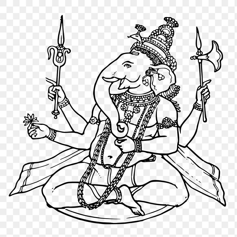 Ganesh png, Hindu god sticker, hand drawn illustration, transparent background. Free public domain CC0 image.