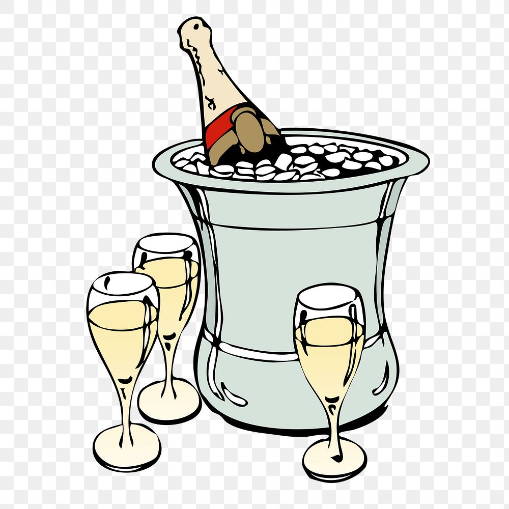 Champagne celebration png sticker, hand drawn illustration, transparent background. Free public domain CC0 image.