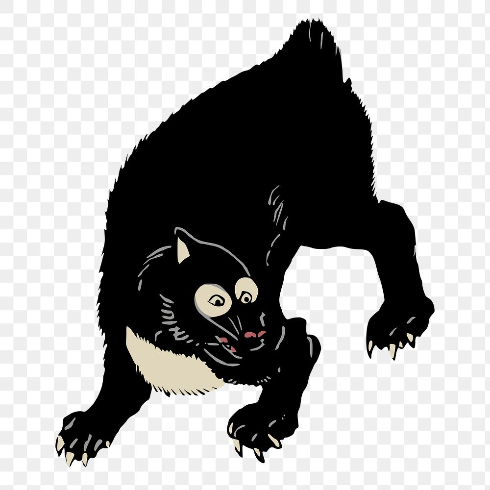 Black bear png sticker vintage Asian illustration, transparent background. Free public domain CC0 image.