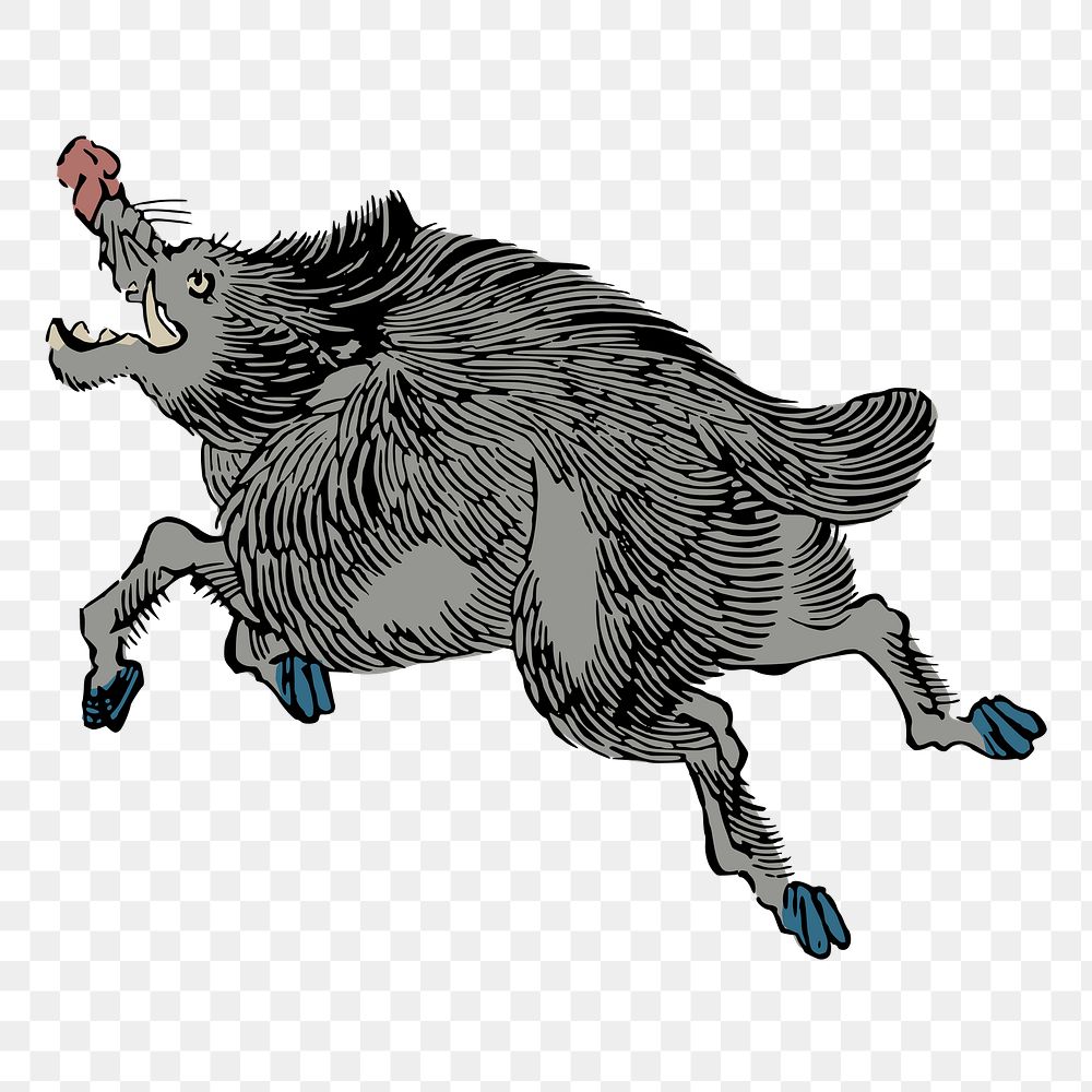 Wild boar png sticker Japanese animal illustration, transparent background. Free public domain CC0 image.
