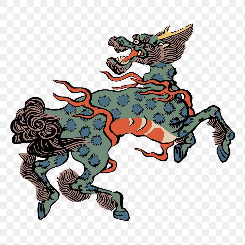 Qilin png sticker Chinese mythology creature illustration, transparent background. Free public domain CC0 image.
