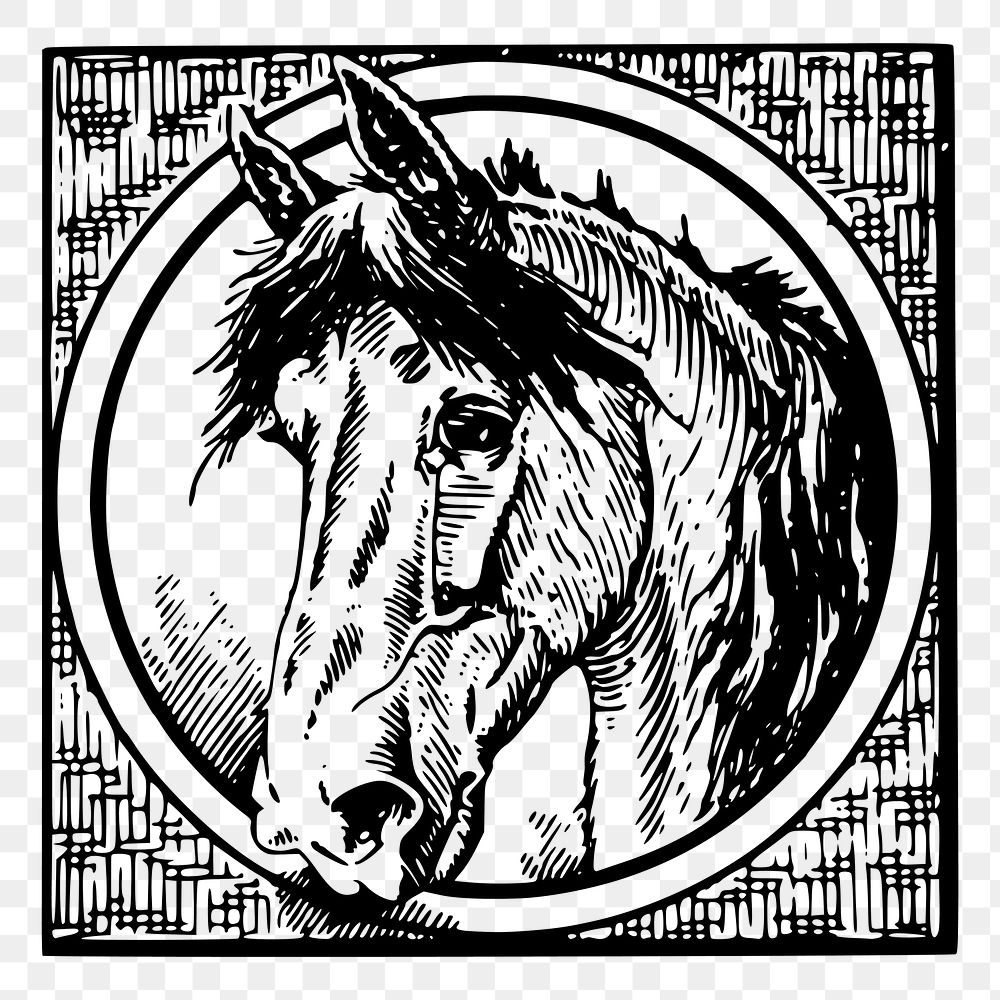 Horse badge png sticker vintage animal illustration, transparent background. Free public domain CC0 image.