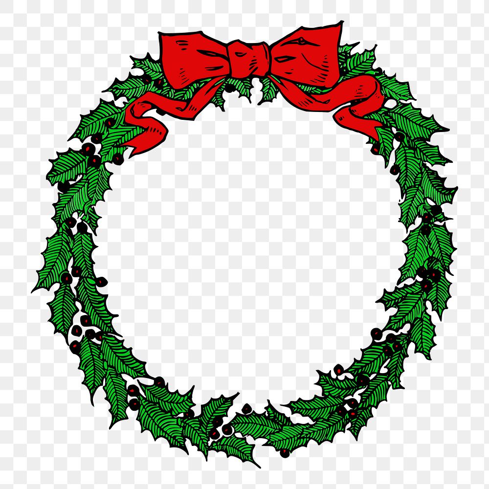 Christmas wreath png frame, vintage illustration, transparent background. Free public domain CC0 image.
