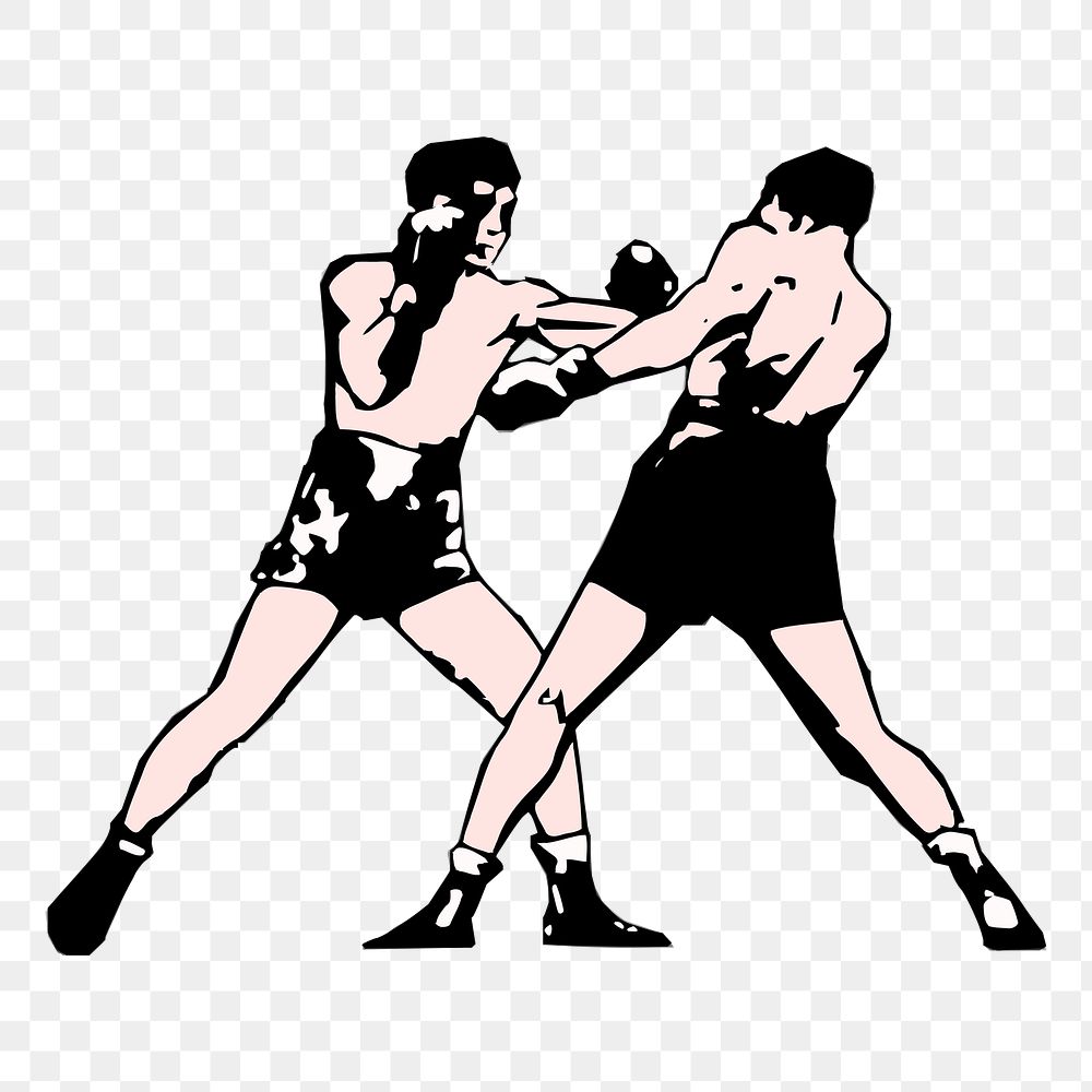 Boxers fighting png sticker vintage sport illustration, transparent background. Free public domain CC0 image.