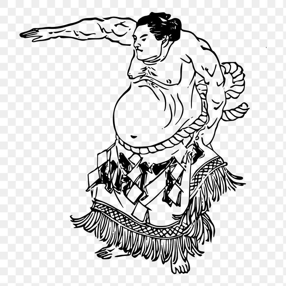 Sumo wrestler png, Japanese sport illustration, transparent background. Free public domain CC0 image.