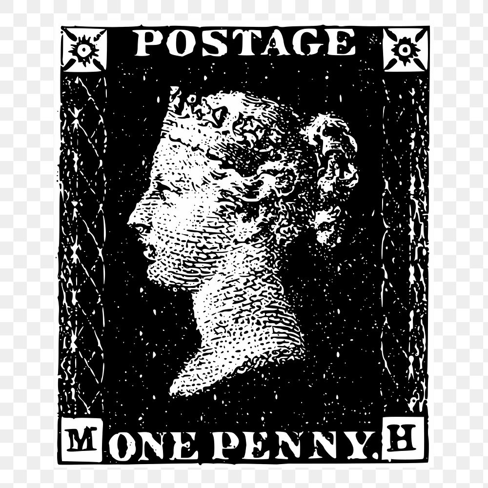 Penny black png stamp, vintage illustration, transparent background. Free public domain CC0 image.