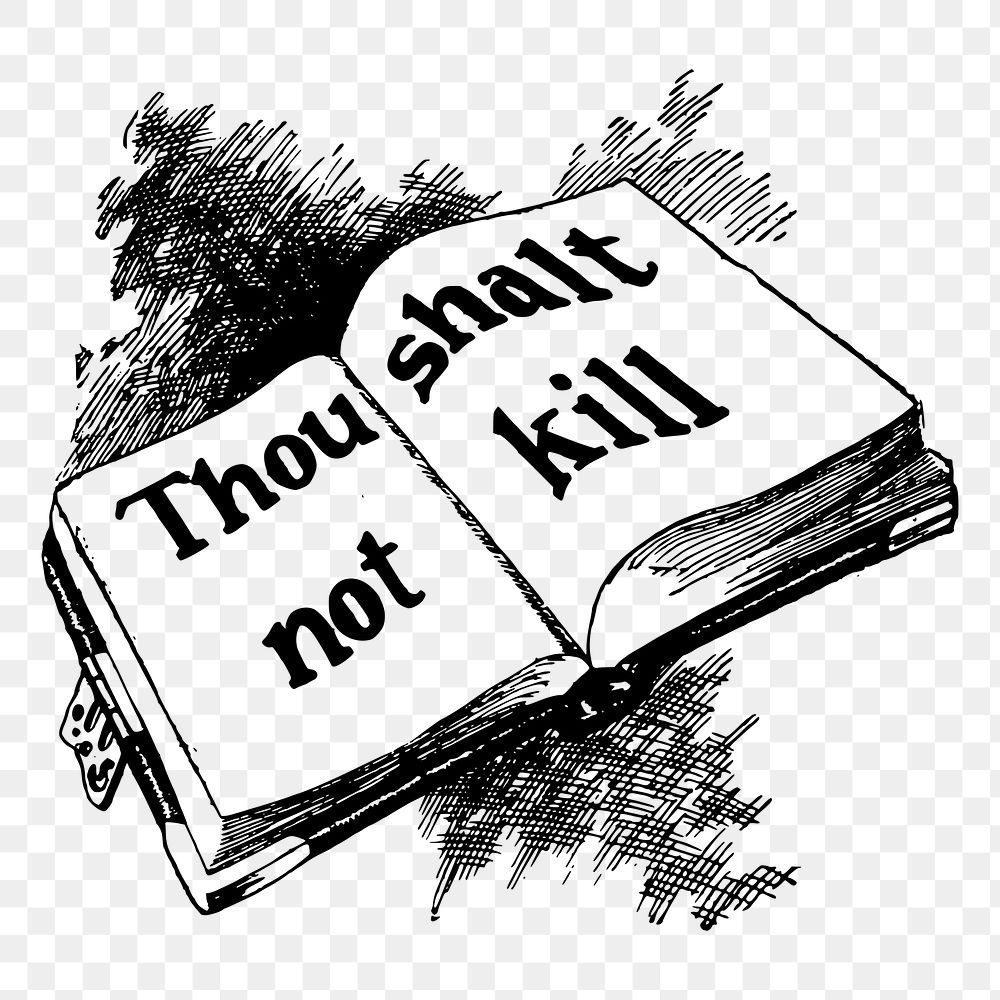 Png thou shall not kill book, vintage illustration, transparent background. Free public domain CC0 image.