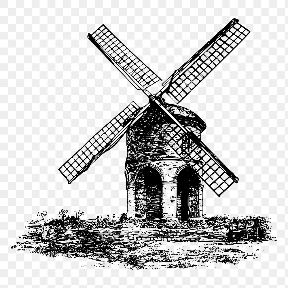 Windmill png sticker, vintage farm illustration on transparent background. Free public domain CC0 image.