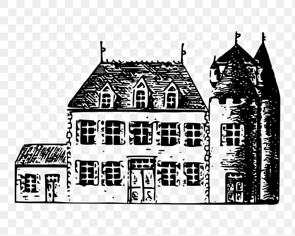 Chateau castle png sticker, vintage architecture illustration on transparent background. Free public domain CC0 image.