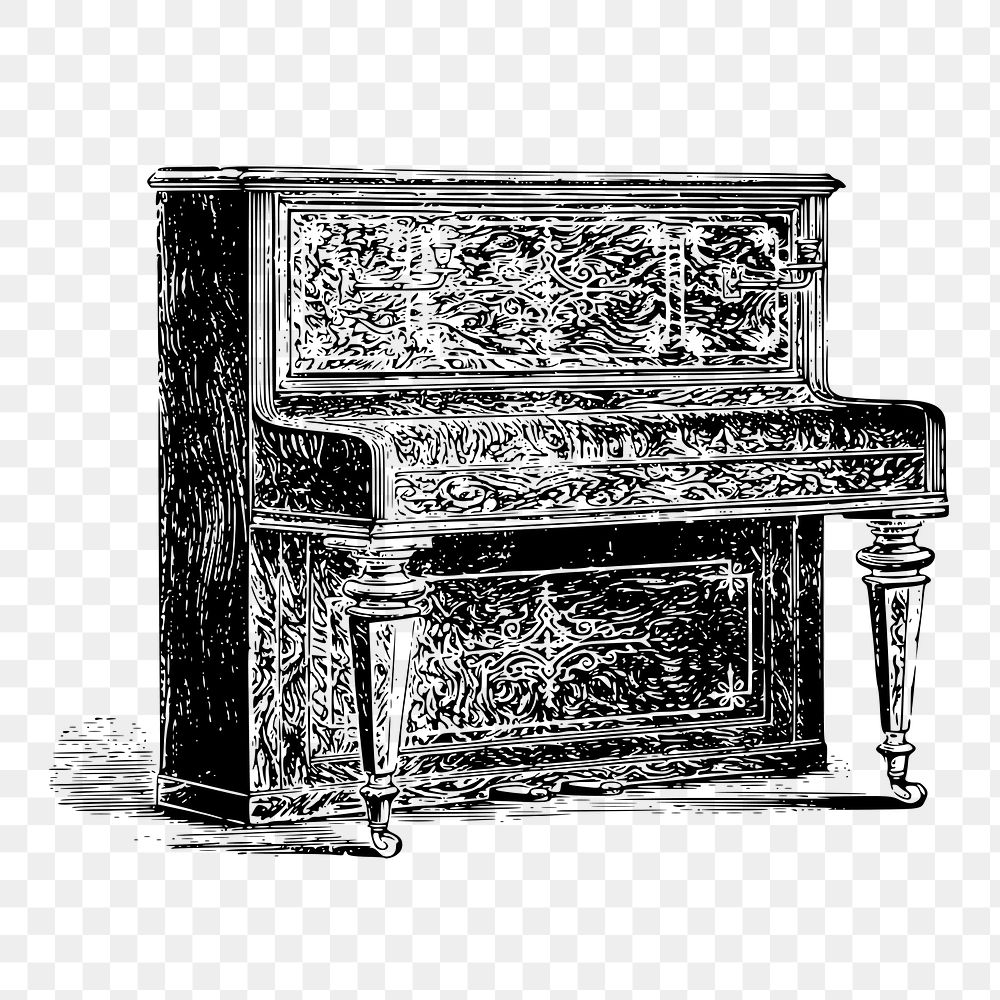 Upright piano png sticker, vintage musical instrument illustration on transparent background. Free public domain CC0 image.