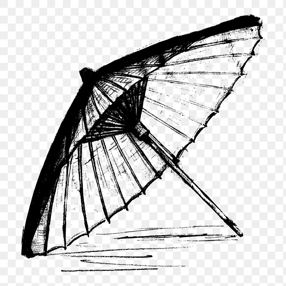 Asian umbrella png sticker, vintage object sketch on transparent background. Free public domain CC0 image.