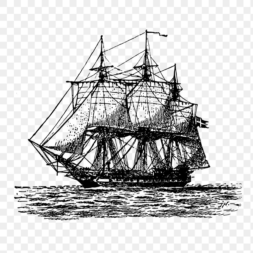 Sailing ship png sticker, vintage vehicle illustration on transparent background. Free public domain CC0 image.