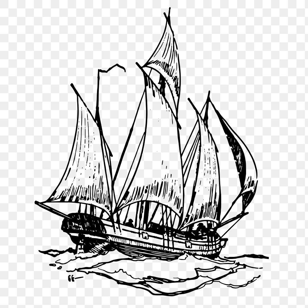 Sailing ship png sticker, vintage vehicle illustration on transparent background. Free public domain CC0 image.
