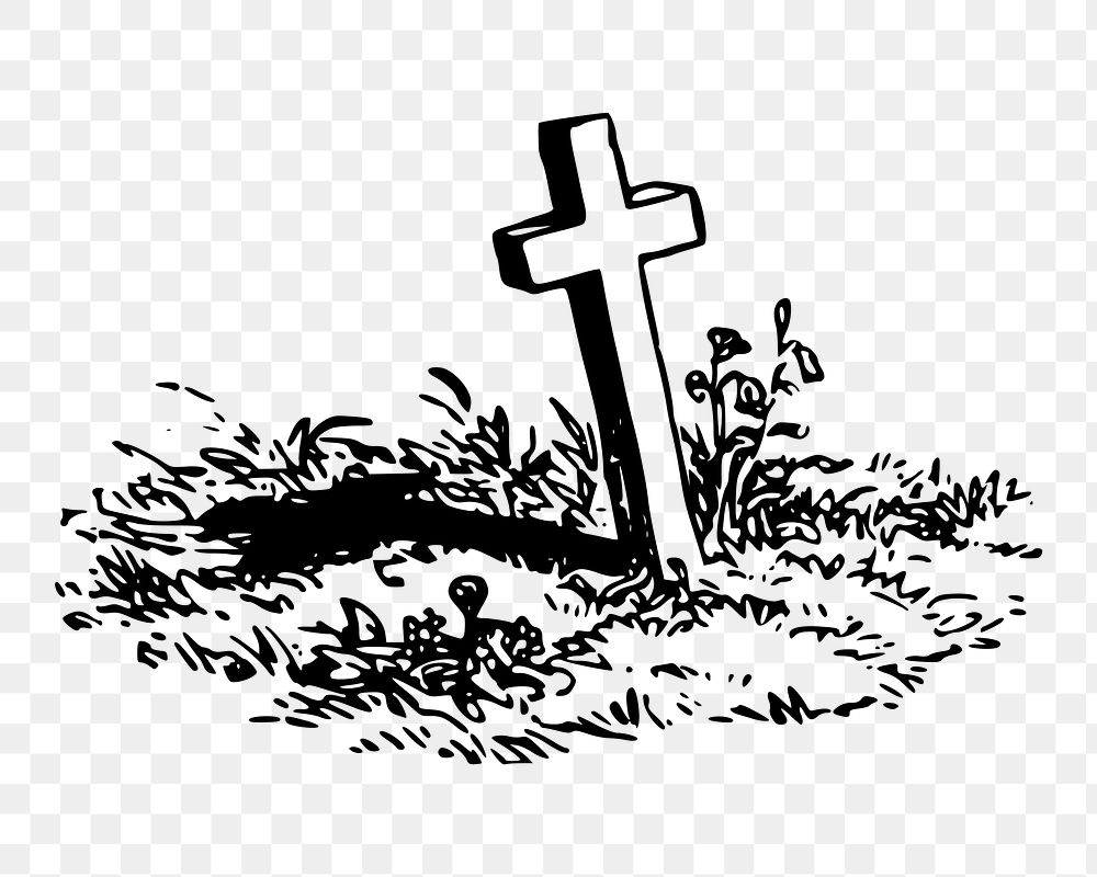 Graveyard cross png sticker, vintage religion illustration on transparent background. Free public domain CC0 image.