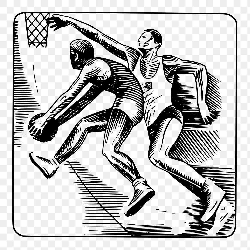 Basketball competition png sticker, vintage sport illustration on transparent background. Free public domain CC0 image.