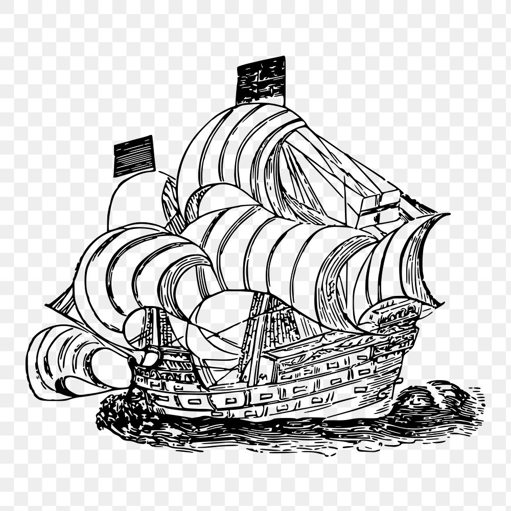 Golden Hind ship png sticker, vehicle vintage illustration on transparent background. Free public domain CC0 image.