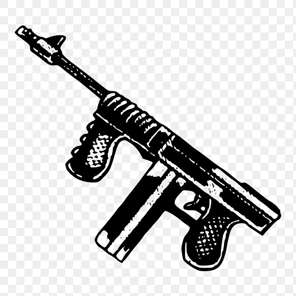 Tommy gun png sticker, weapon vintage illustration on transparent background. Free public domain CC0 image.