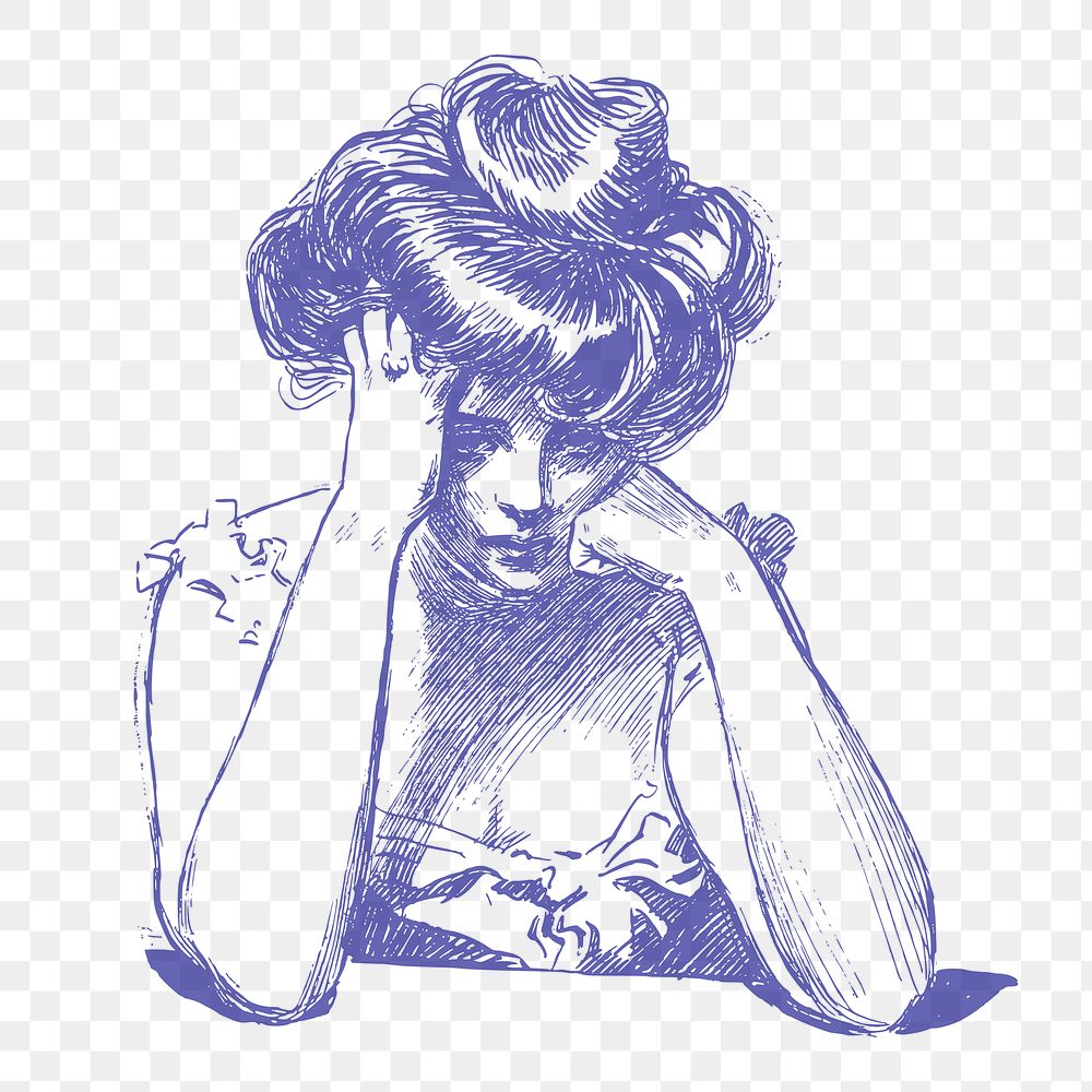 Sad woman png sticker, vintage illustration on transparent background. Free public domain CC0 image.