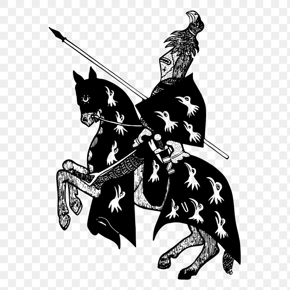 Knight on horseback png sticker, medieval illustration on transparent background. Free public domain CC0 image.