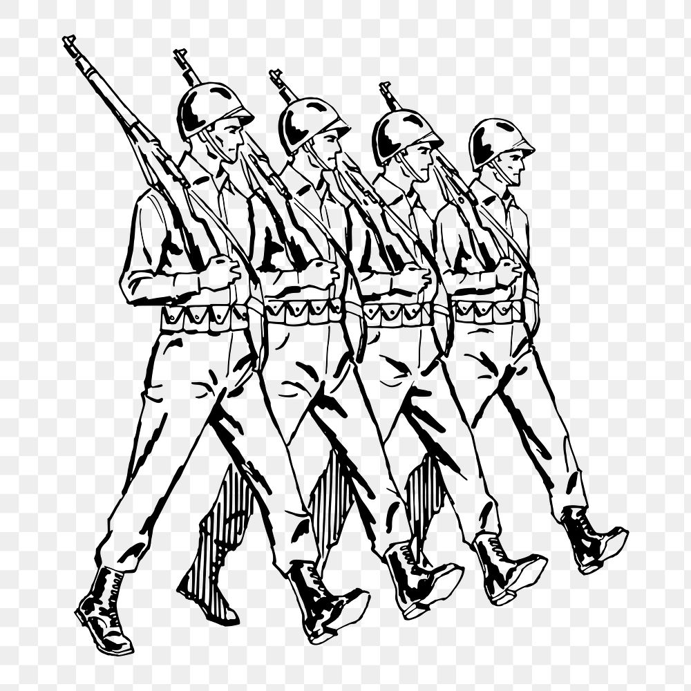Marching soldiers png sticker, job vintage illustration on transparent background. Free public domain CC0 image.