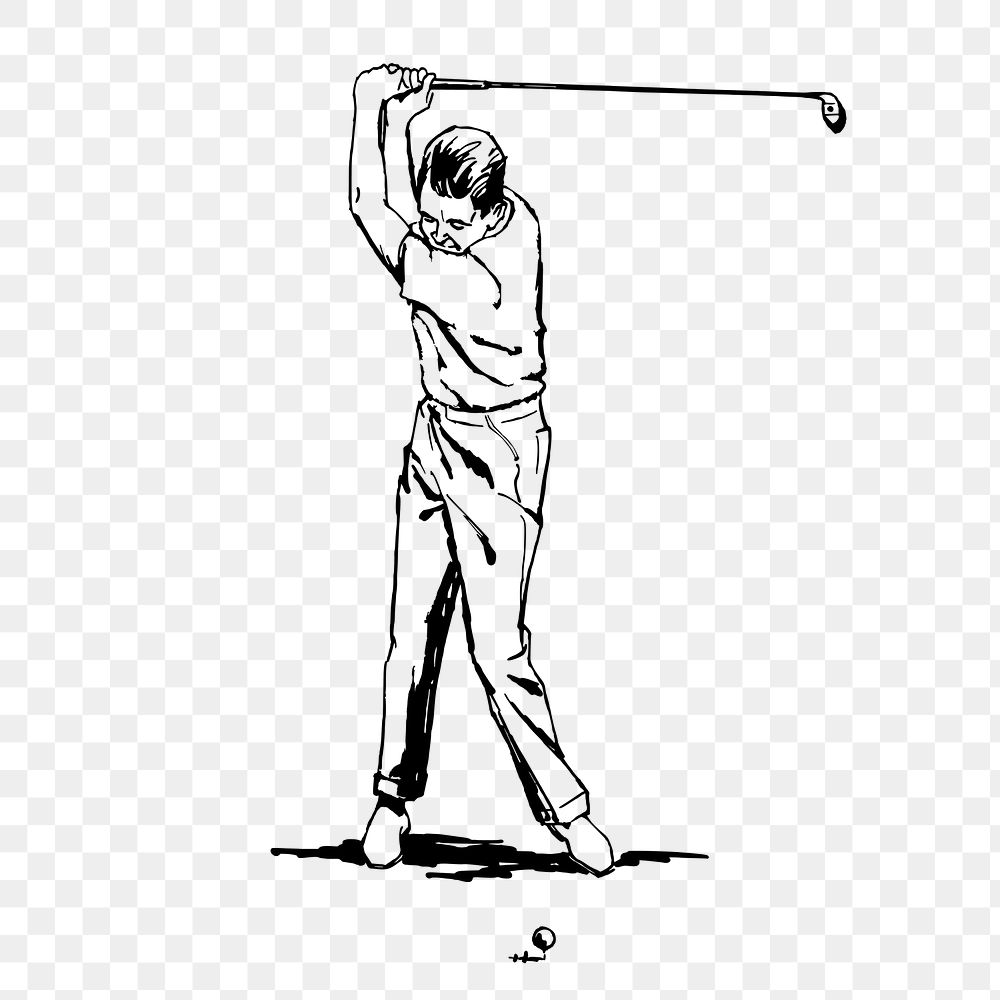 Male golfer png sticker, sport vintage illustration on transparent background. Free public domain CC0 image.