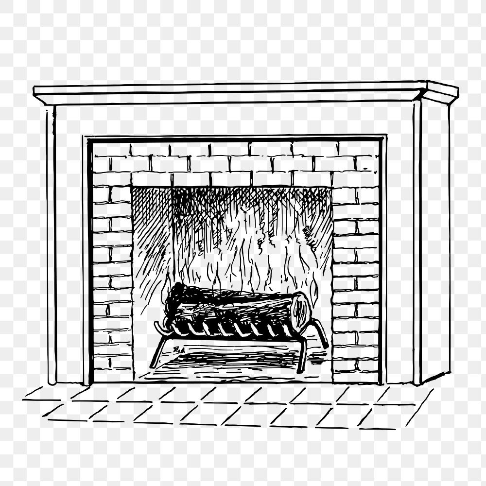 Fireplace png sticker, interior vintage illustration on transparent background. Free public domain CC0 image.
