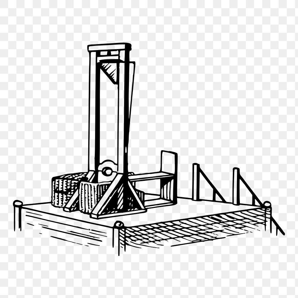 Guillotine png sticker, executing apparatus, vintage illustration on transparent background. Free public domain CC0 image.