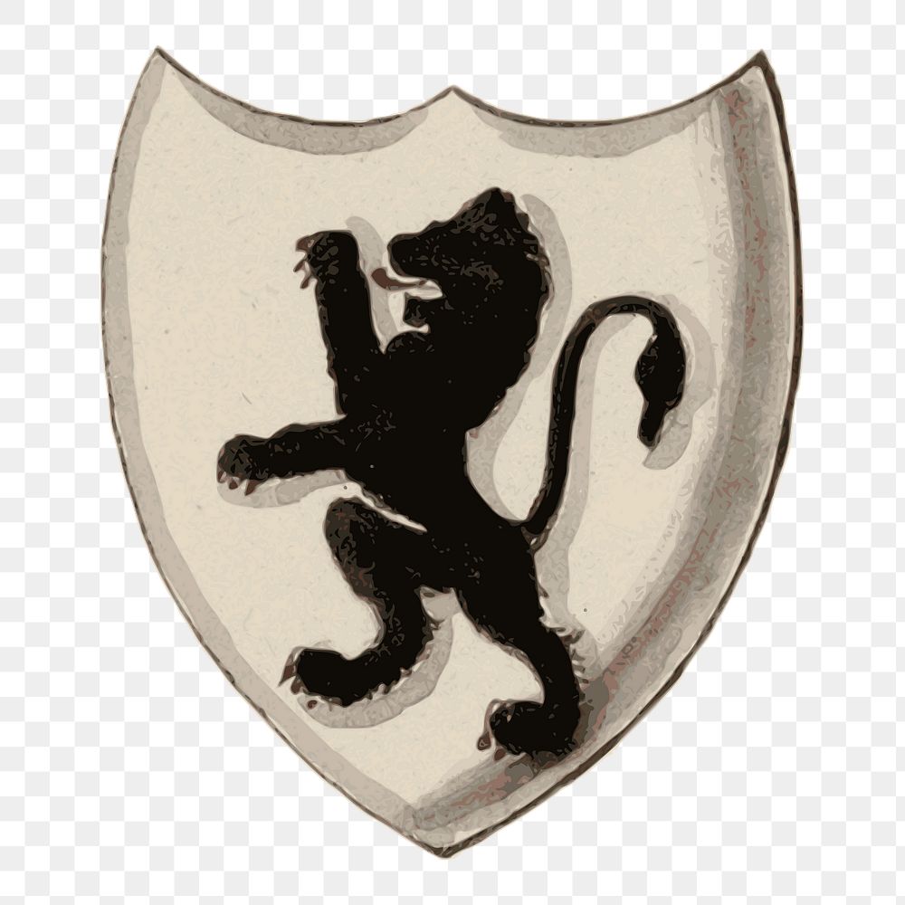 Lion shield png crest sticker, medieval illustration on transparent background. Free public domain CC0 image.